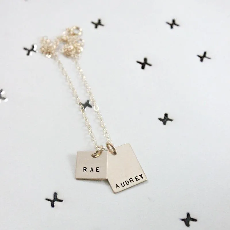 Gold Names Square and Rectangle Necklace