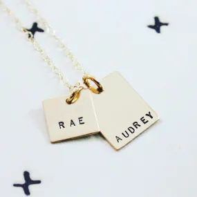 Gold Names Square and Rectangle Necklace