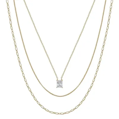 Gold Three Layered Snake Chain with Squared Pendant 16"-18" Necklace