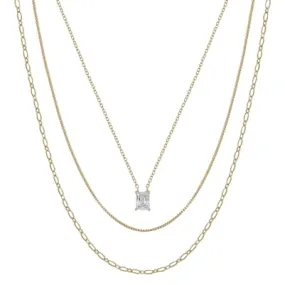 Gold Three Layered Snake Chain with Squared Pendant 16"-18" Necklace