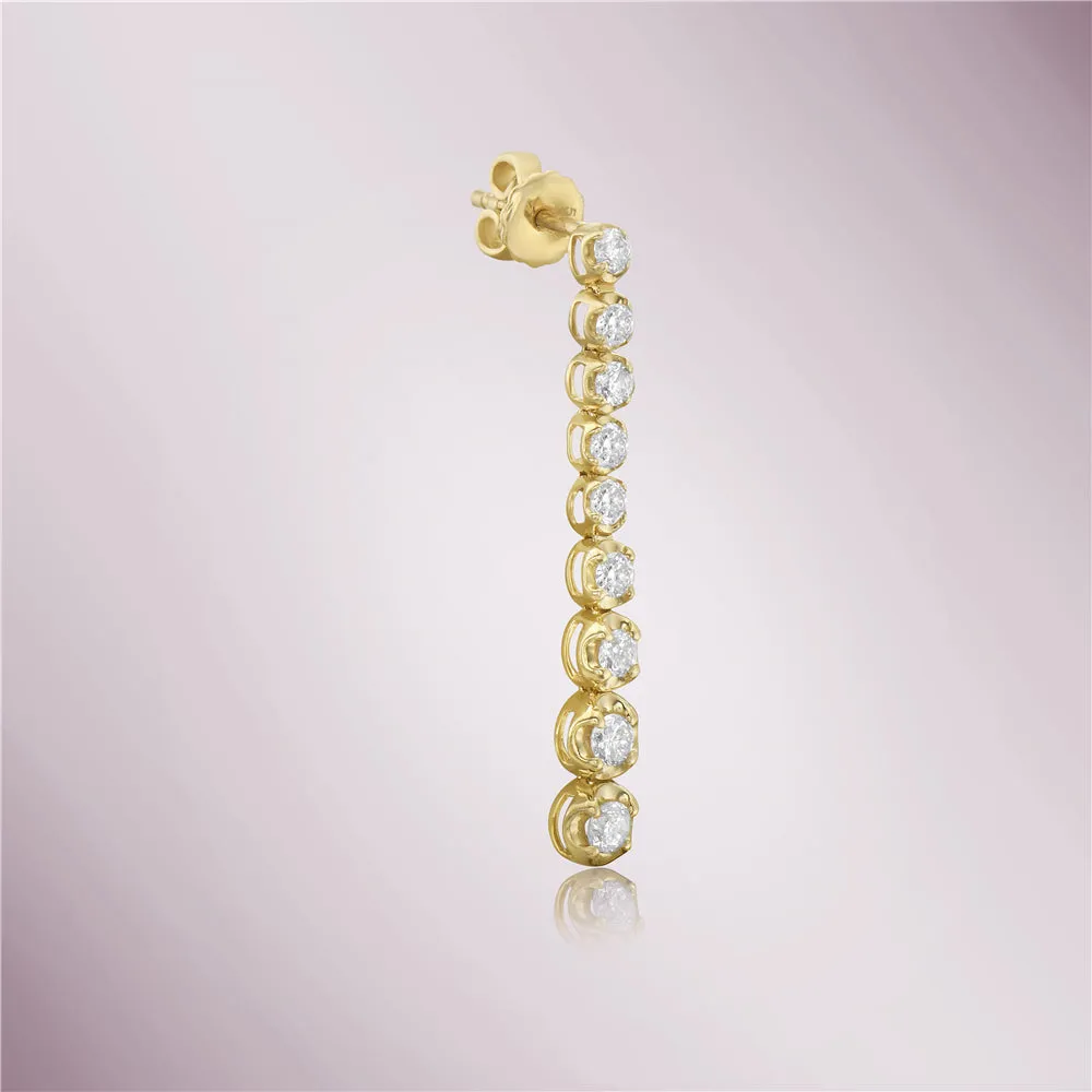 Graduated Diamond In Line 1" Long Tennis Earrings (0.95 ct.) Buttercup Setting in 14K Gold