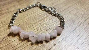 Hand Crafted All Natural Rose Quartz Gemstone & Chain Bracelet. Adjustable to 7.75" with Lobster Claw Clasp