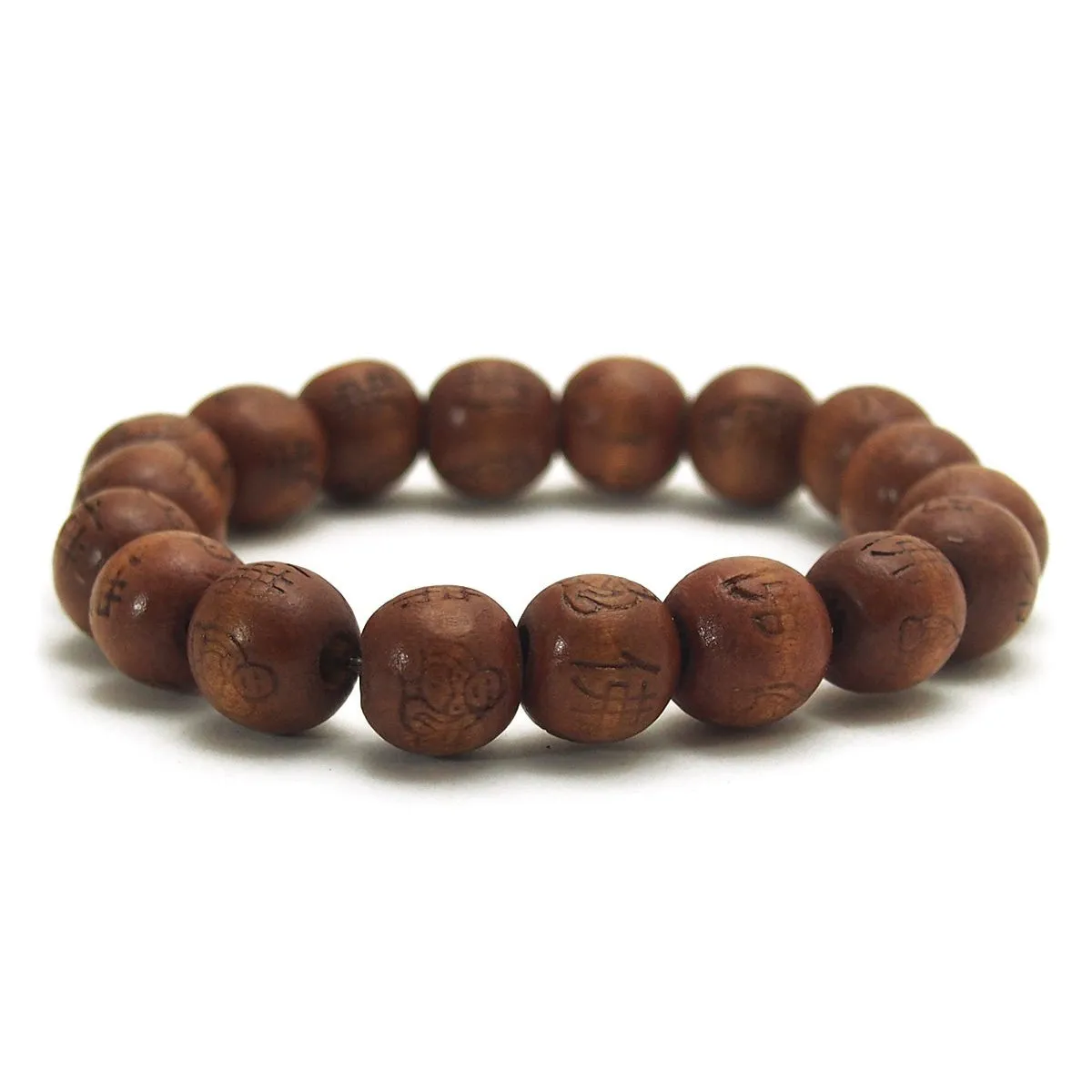 Happy Laughing Buddha Stamped Pine Wood Stretch Bracelet