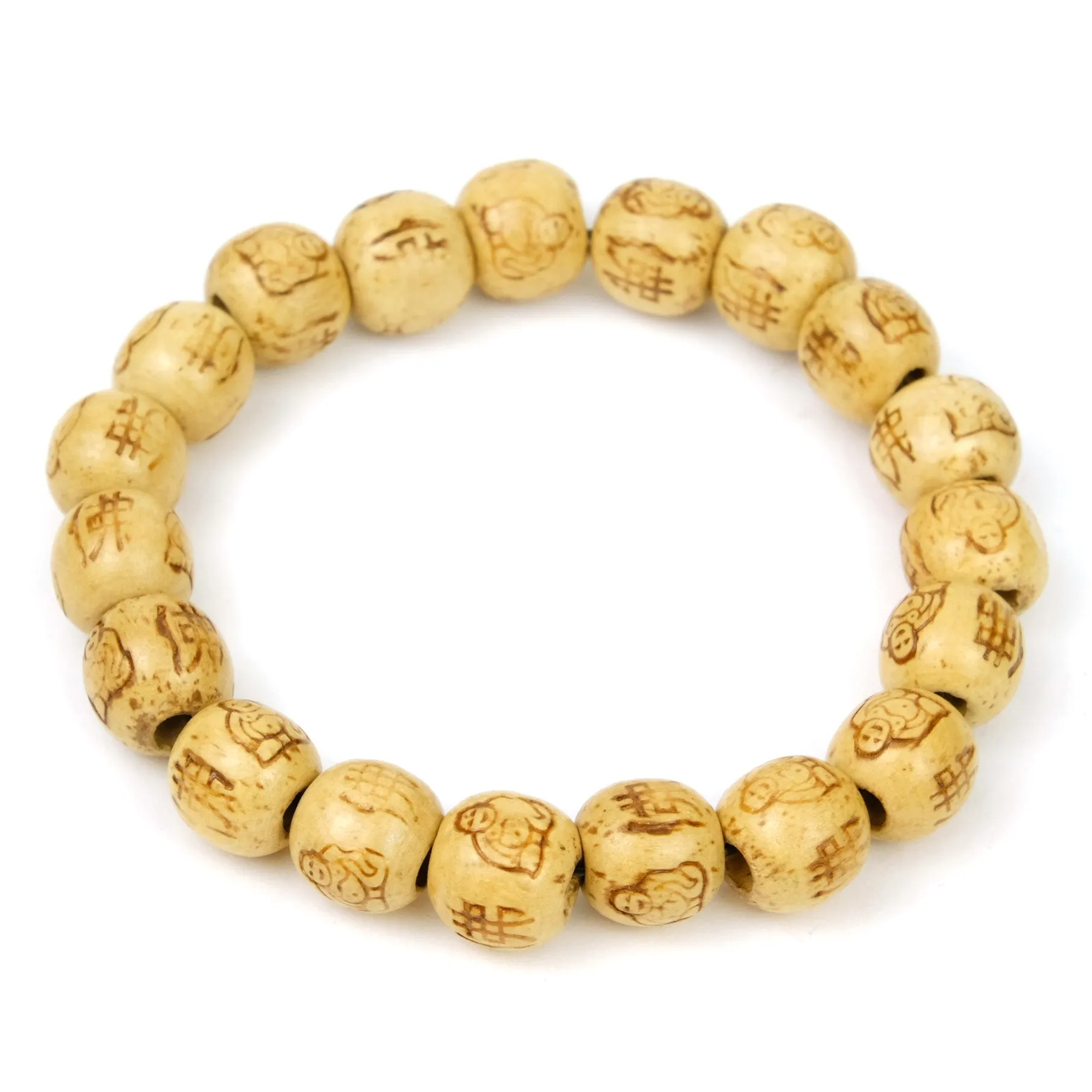 Happy Laughing Buddha Stamped Pine Wood Stretch Bracelet