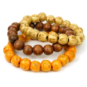 Happy Laughing Buddha Stamped Pine Wood Stretch Bracelet