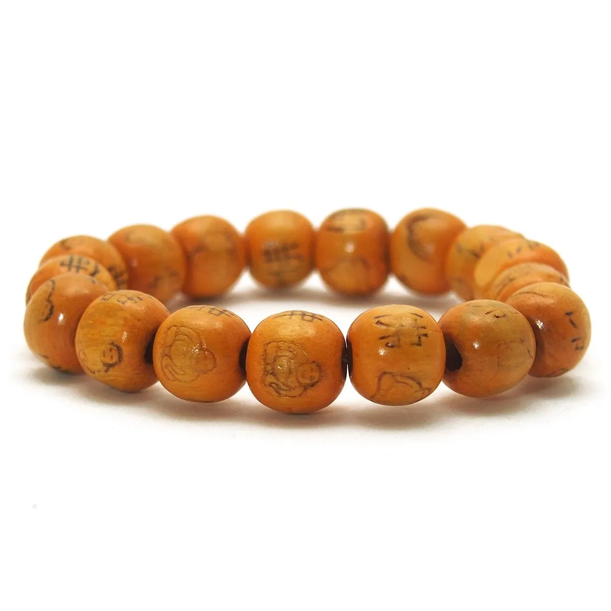 Happy Laughing Buddha Stamped Pine Wood Stretch Bracelet