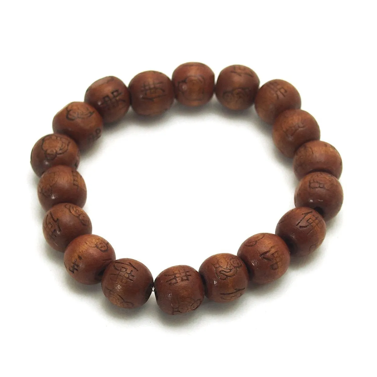 Happy Laughing Buddha Stamped Pine Wood Stretch Bracelet