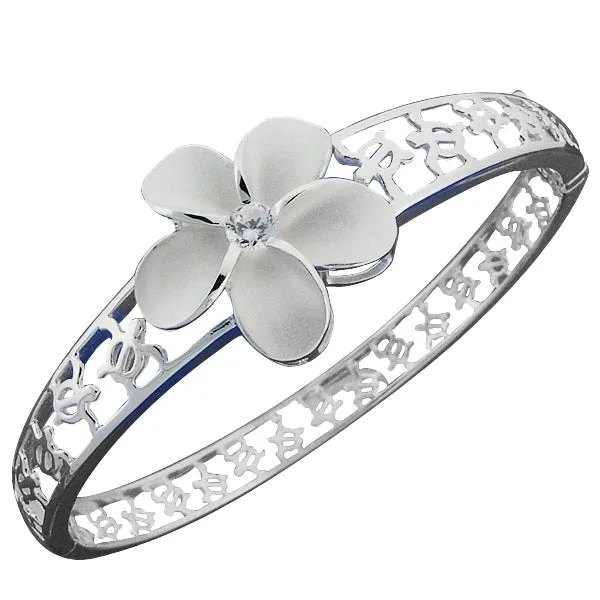 Hawaiian Jewelry 22mm Plumeria Honu Around Open Bangle