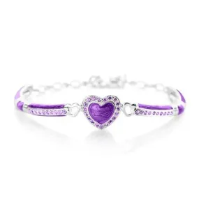 Heart Enamel Crystal Palladium Plating Girls Adjustable Bangle Bracelet