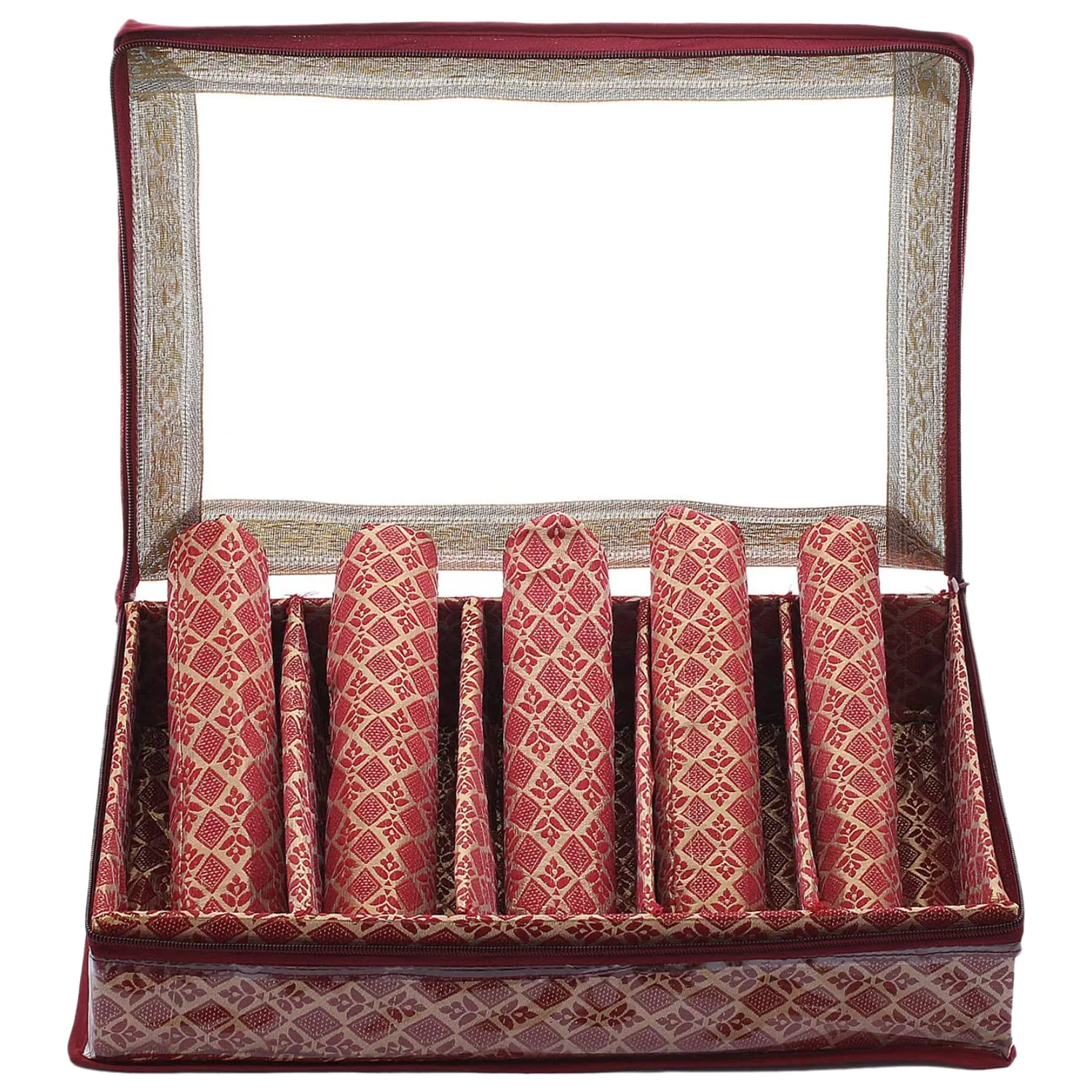 Heart Home Multipurpose Tribal Design Laminated 5 Rod Bangle Box/Organizer/Case With Tranasparent Top (Maroon)-47HH0521