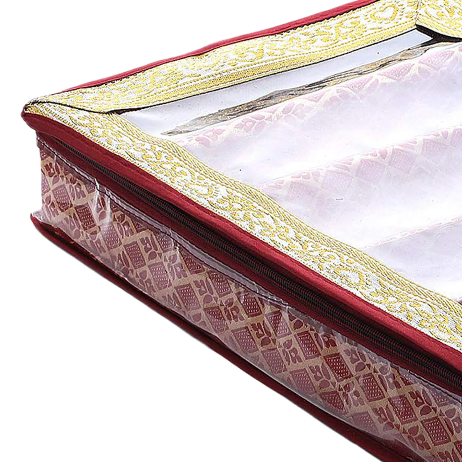 Heart Home Multipurpose Tribal Design Laminated 5 Rod Bangle Box/Organizer/Case With Tranasparent Top (Maroon)-47HH0521