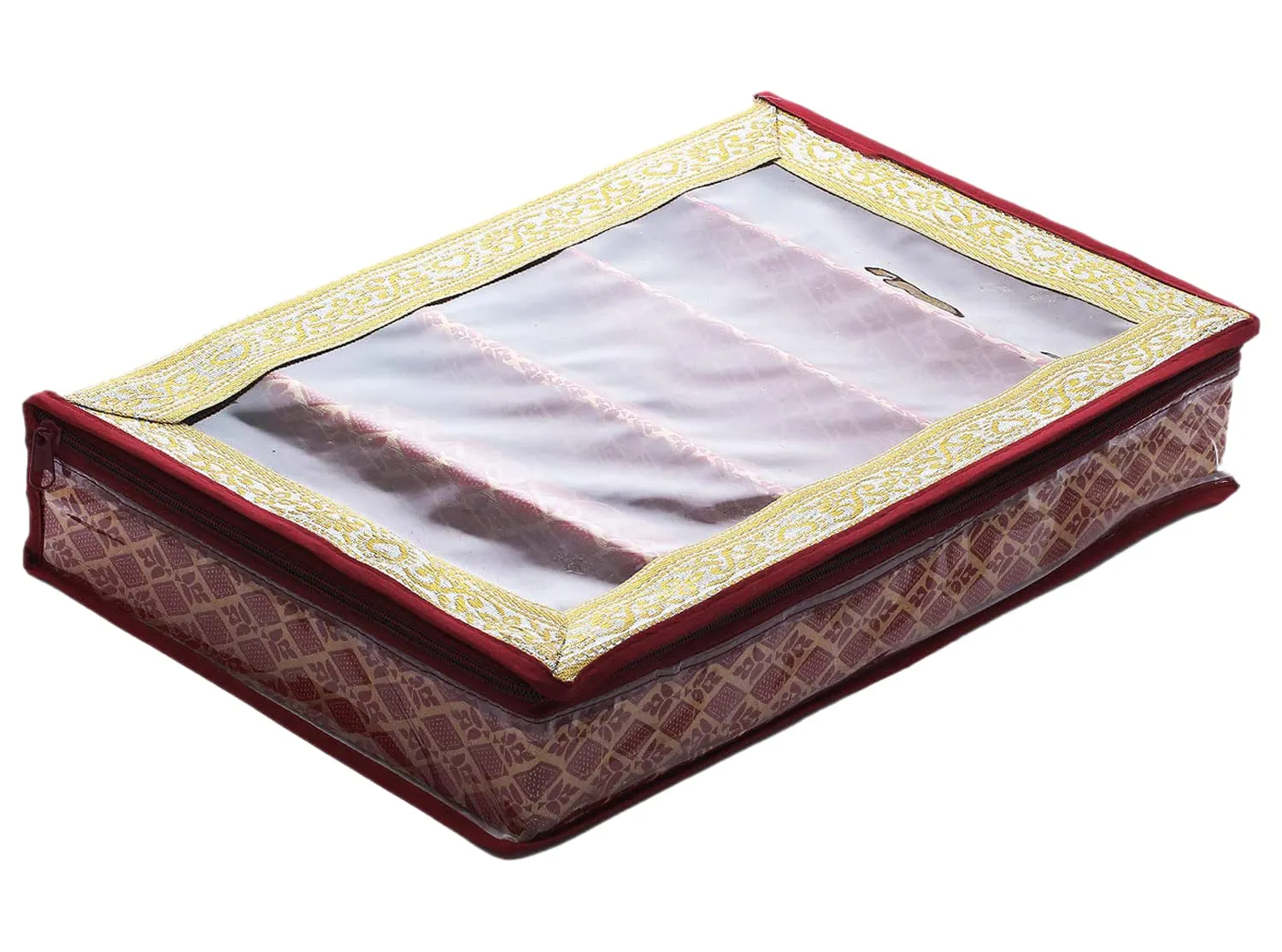 Heart Home Multipurpose Tribal Design Laminated 5 Rod Bangle Box/Organizer/Case With Tranasparent Top (Maroon)-47HH0521