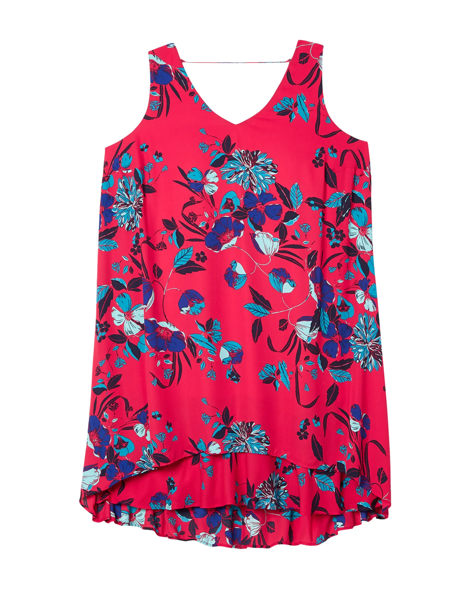 Honolulu Sleeveless High-Low Dress | Red / Turquoise