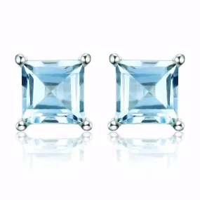 Ice Blue Genuine Topaz Princess Cut 0.7 CT IOBI Precious Gems Stud Earrings