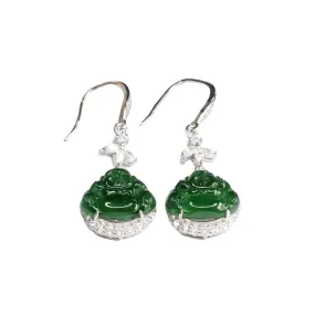 Ice Emperor Green Buddha Jade Sterling Silver Earrings