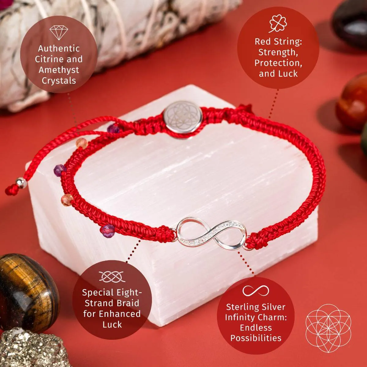 Infinite Prosperity - Eight-Strand Red String Bracelet