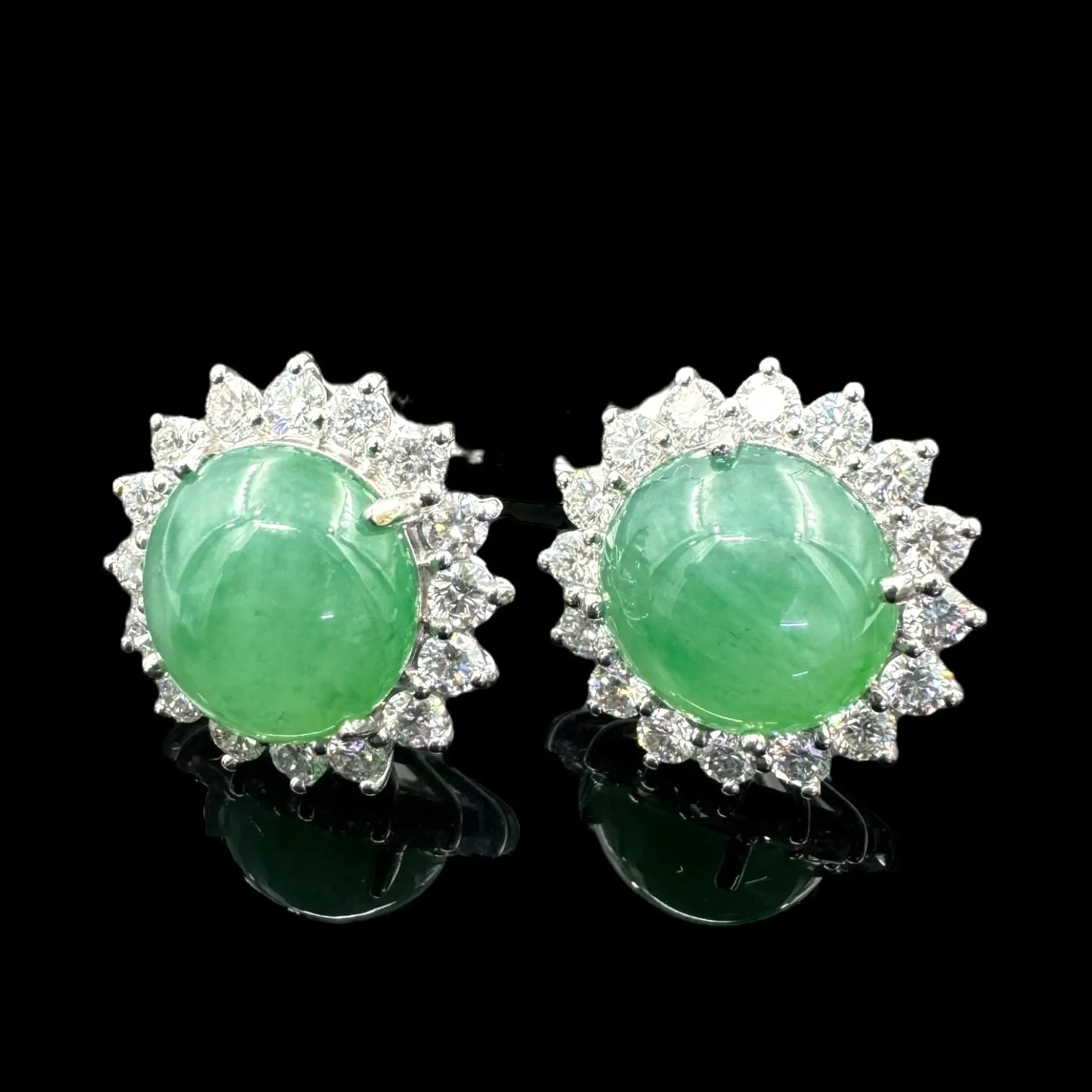 Jade Diamond Earring 'A' Jade w/ certificate 18K white Gold