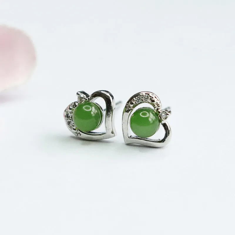 Jade Love Earrings with Sterling Silver Needles