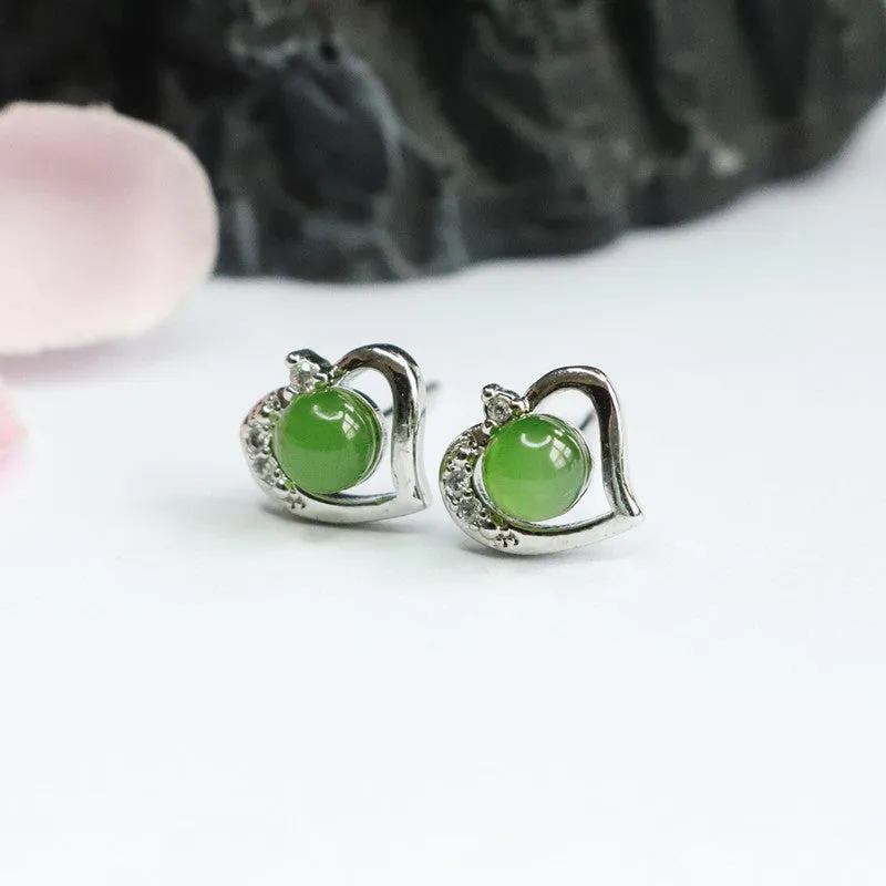 Jade Love Earrings with Sterling Silver Needles