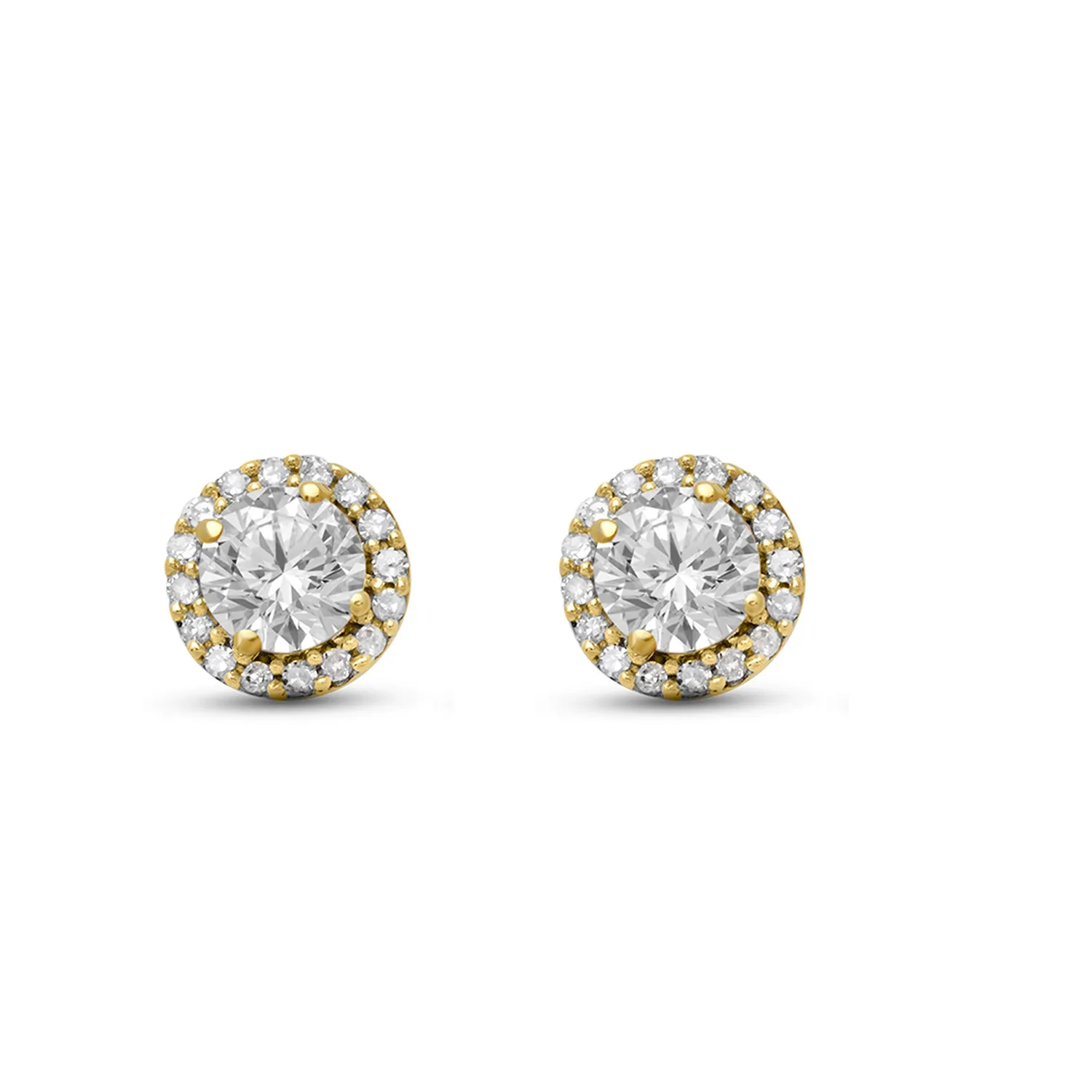 Jewelili 10K Yellow Gold with Round White Topaz and 1/10 CTTW Natural White Round Diamonds Stud Earrings