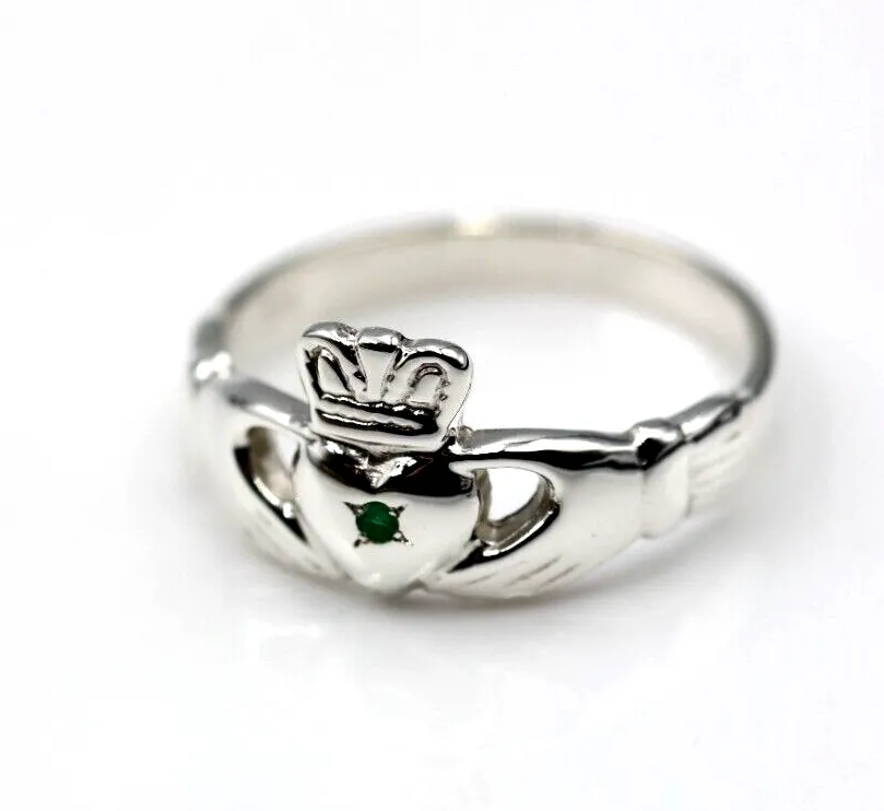 Kaedesigns New Sterling Silver 925 Green Emerald Claddagh Ring - Choose your size