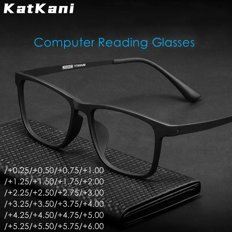 KatKani Unisex Full Rim Square Tr 90 Titanium  Reading Glasses Anti Blue Light Hr3068