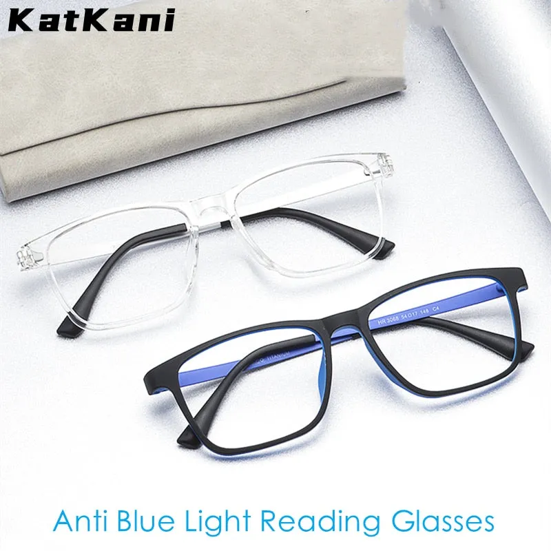 KatKani Unisex Full Rim Square Tr 90 Titanium  Reading Glasses Anti Blue Light Hr3068