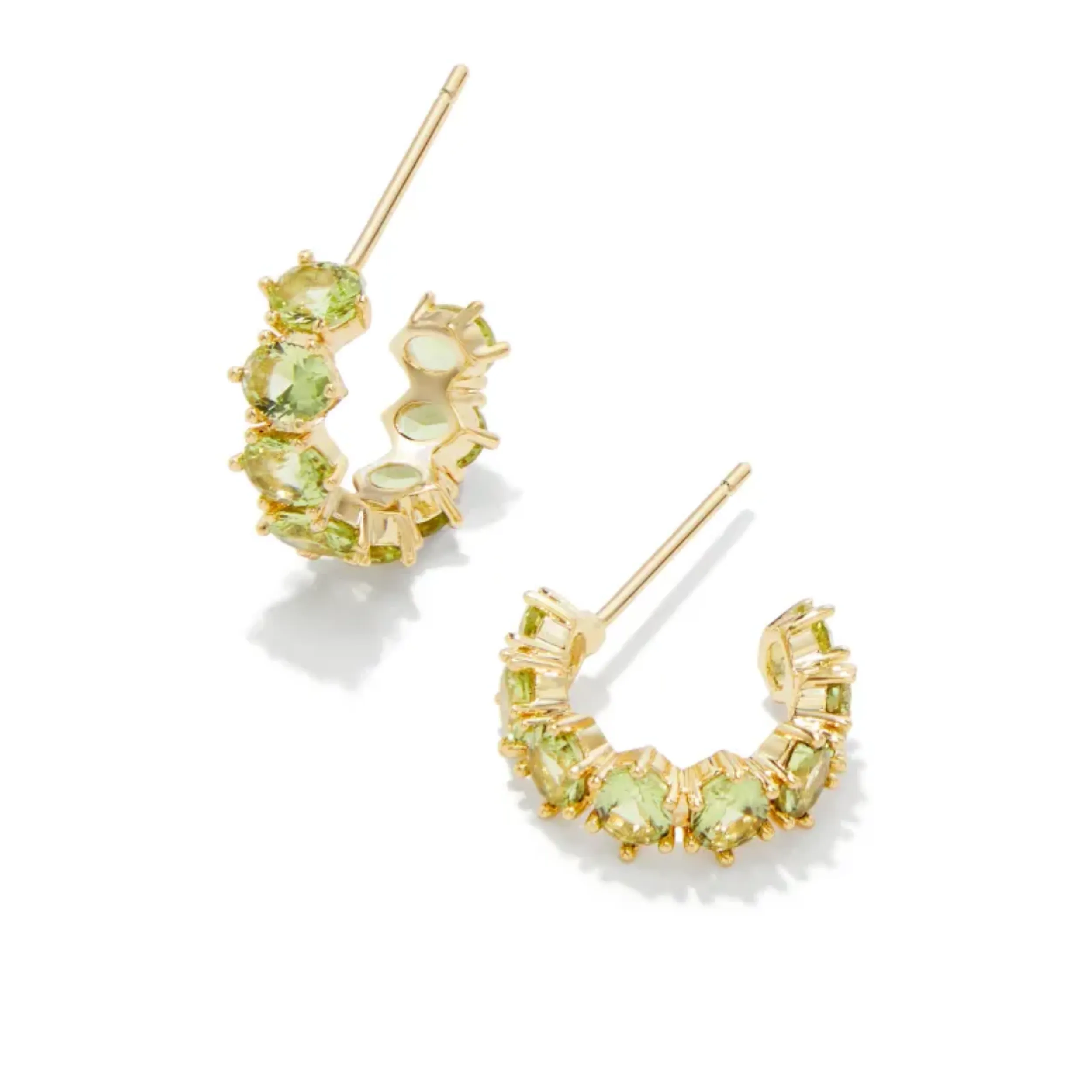 Kendra Scott | Cailin Gold Crystal Huggie Earrings in Green Peridot Crystal