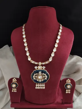 Kundan Necklace Set with Oval Quartz Pendant