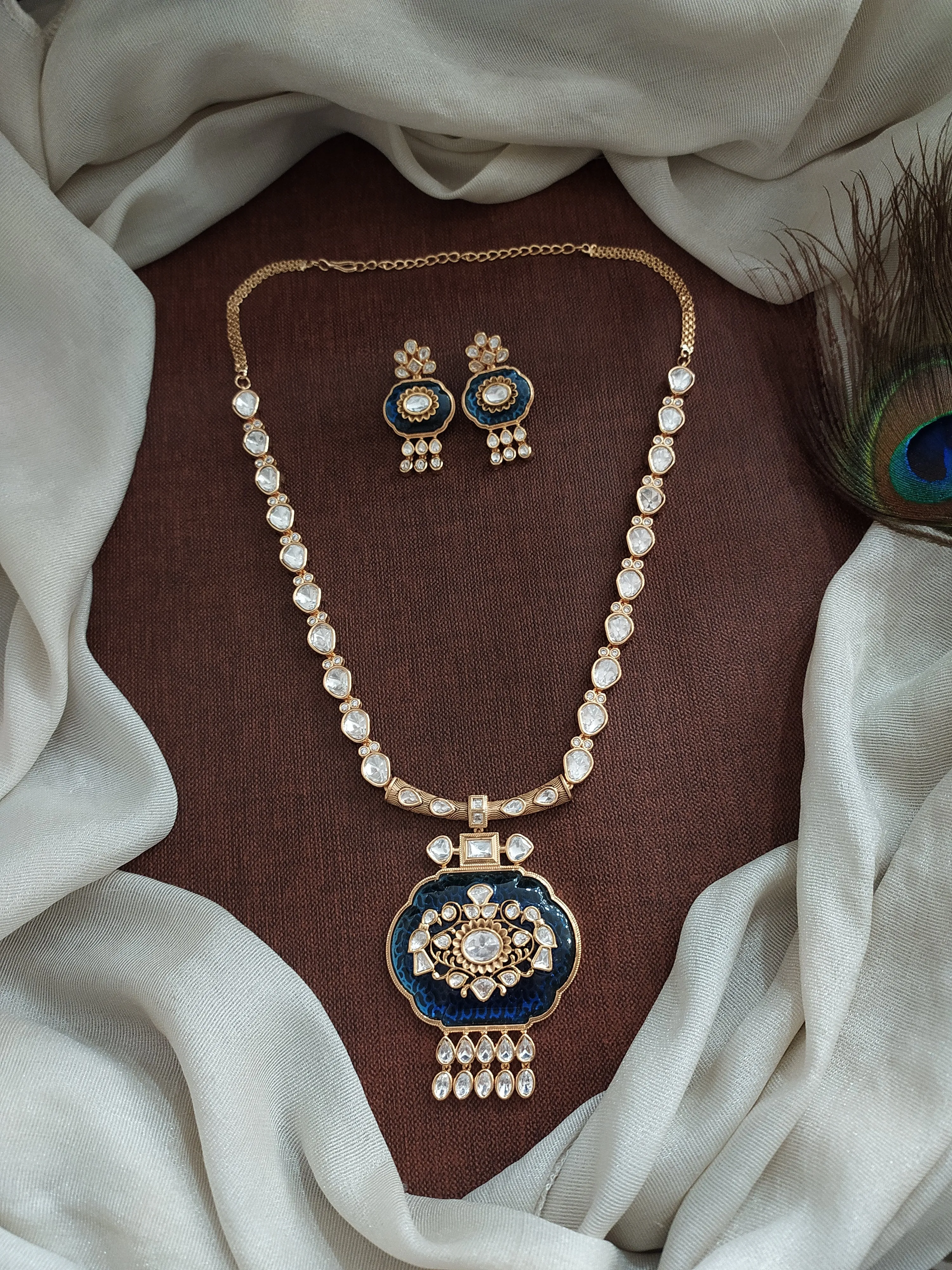 Kundan Necklace Set with Oval Quartz Pendant