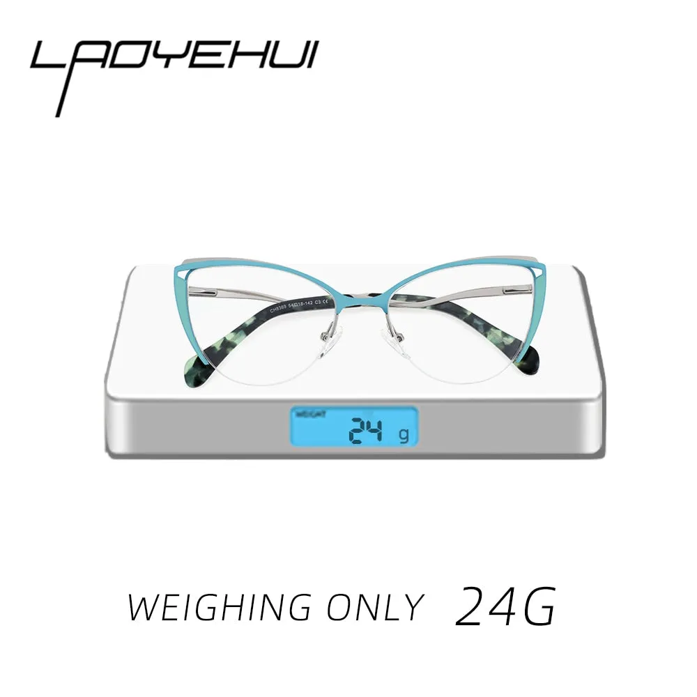 Laoyehui Women's Semi Rim Cat Eye Alloy Myopic Reading Glasses 8889c2