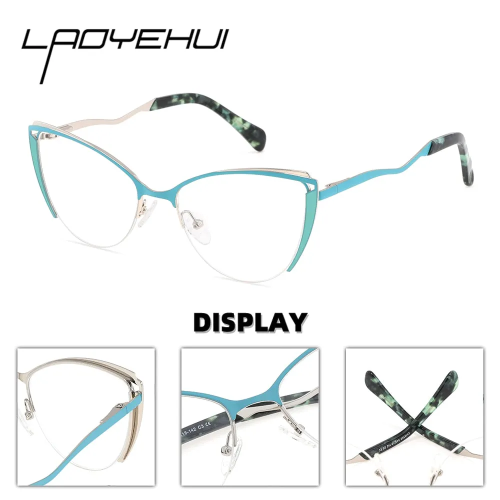 Laoyehui Women's Semi Rim Cat Eye Alloy Myopic Reading Glasses 8889c2