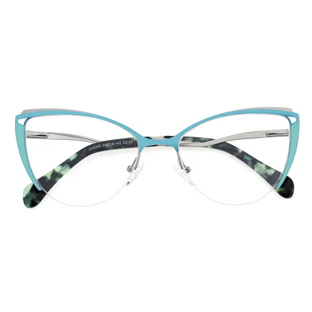 Laoyehui Women's Semi Rim Cat Eye Alloy Myopic Reading Glasses 8889c2