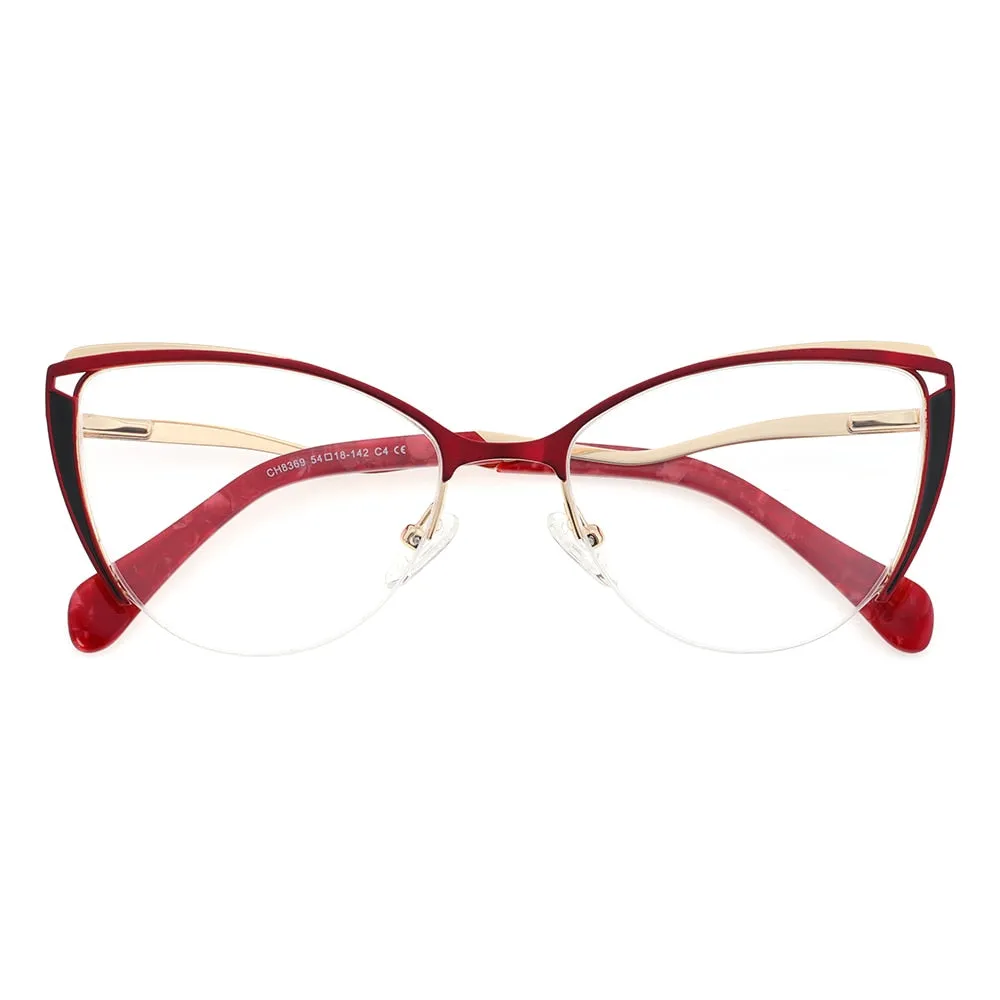 Laoyehui Women's Semi Rim Cat Eye Alloy Myopic Reading Glasses 8889c2