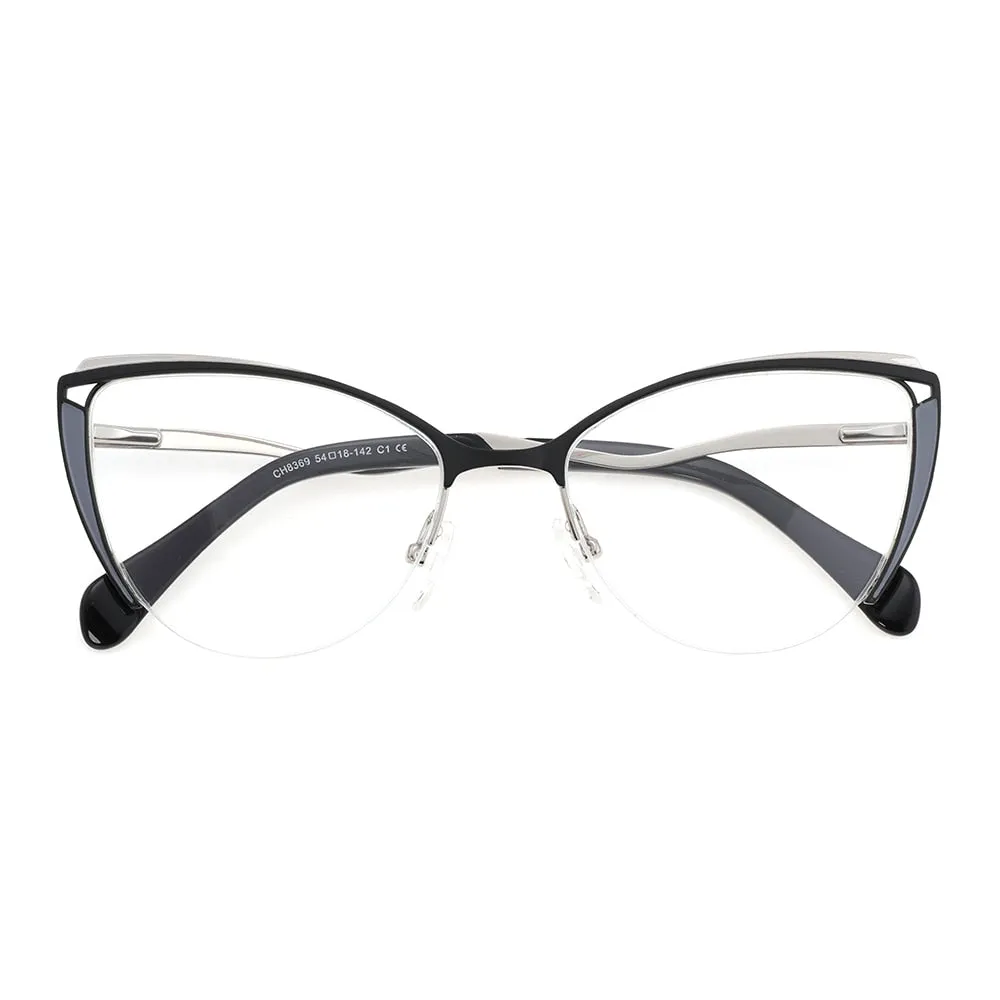 Laoyehui Women's Semi Rim Cat Eye Alloy Myopic Reading Glasses 8889c2