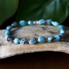 Larimar and Sterling Silver Beaded Stretch Bracelet