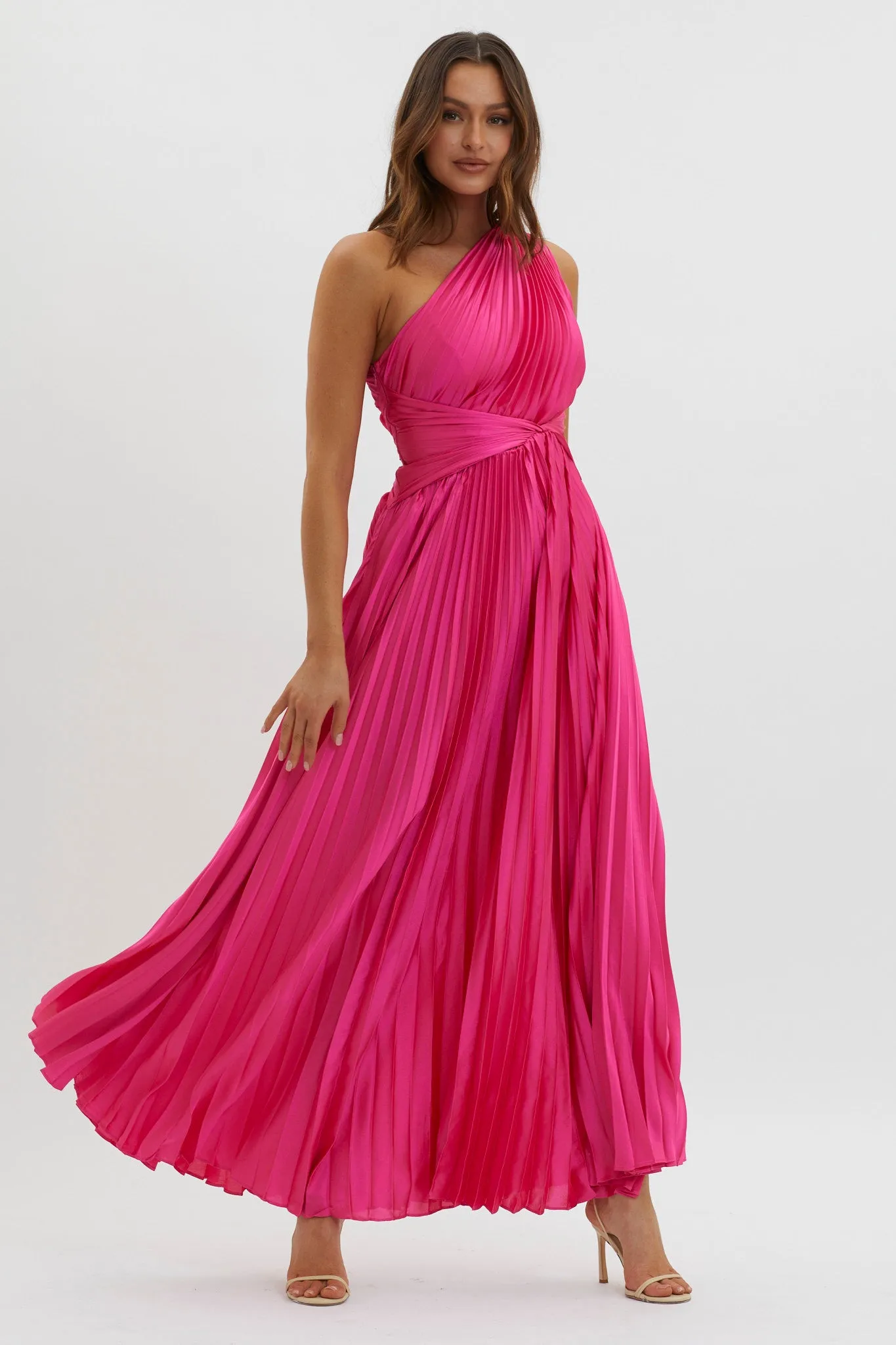 Laxmi Accordion Pleat Maxi Dress Fuchsia