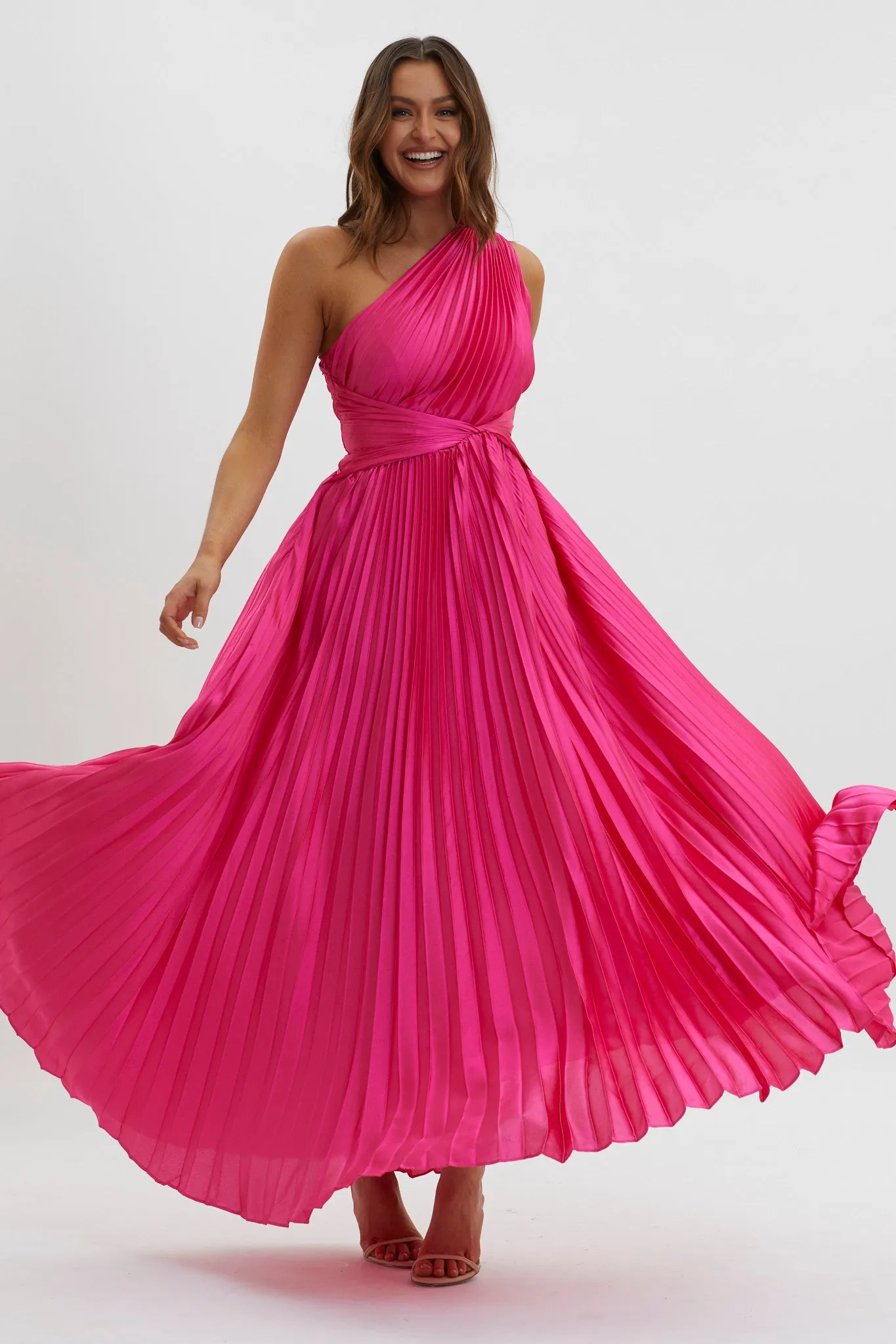 Laxmi Accordion Pleat Maxi Dress Fuchsia