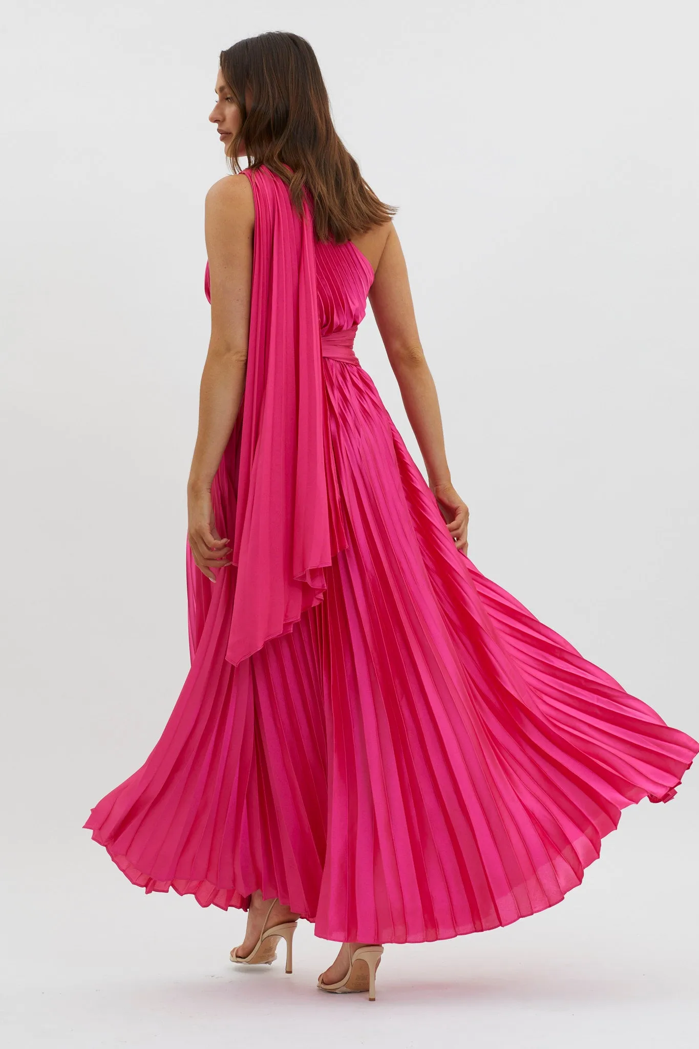 Laxmi Accordion Pleat Maxi Dress Fuchsia