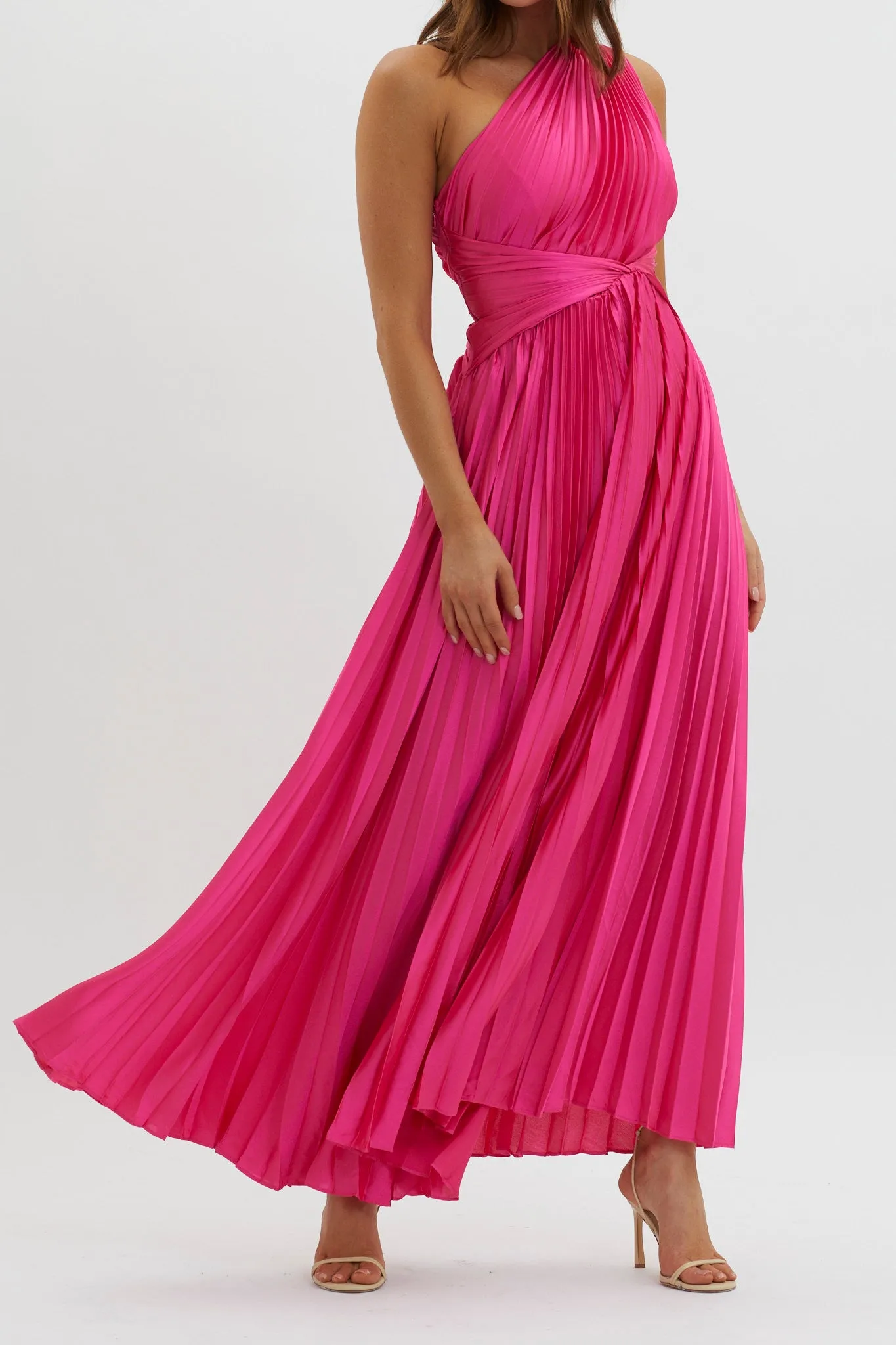 Laxmi Accordion Pleat Maxi Dress Fuchsia