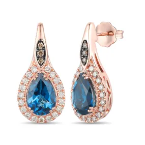 Le Vian14K Rose Gold Deep Sea Blue Topaz and Diamond Drop Earrings