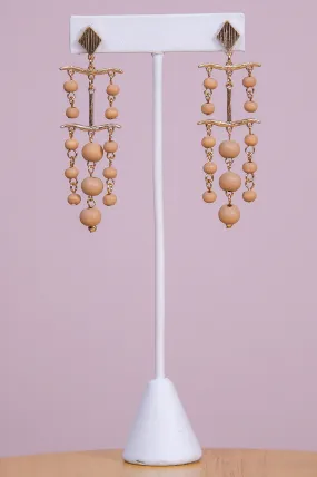 Light Brown/Gold Wooden Bead Chandelier Earrings - EAR4342LBR