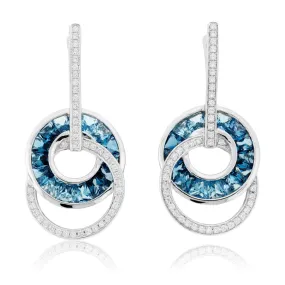 London Blue to Sky Blue Topaz Circle with Diamond Accented Earrings