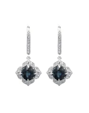 London Blue Topaz Earrings - 14ct White Gold London Blue Topaz and Diamond Earrings - 787079