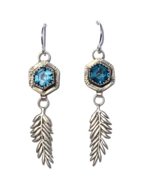 London Blue Topaz Hexagon Fern Earrings