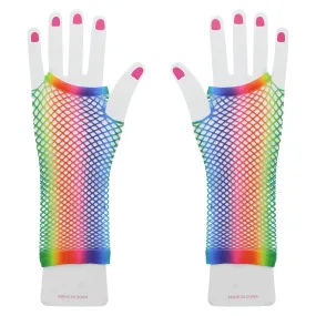 Long Rainbow Fishnet Gloves