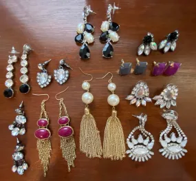 Lot of Statement Pageant Pierced Rhinestone Faux Pearl Bead Tassel Earrings