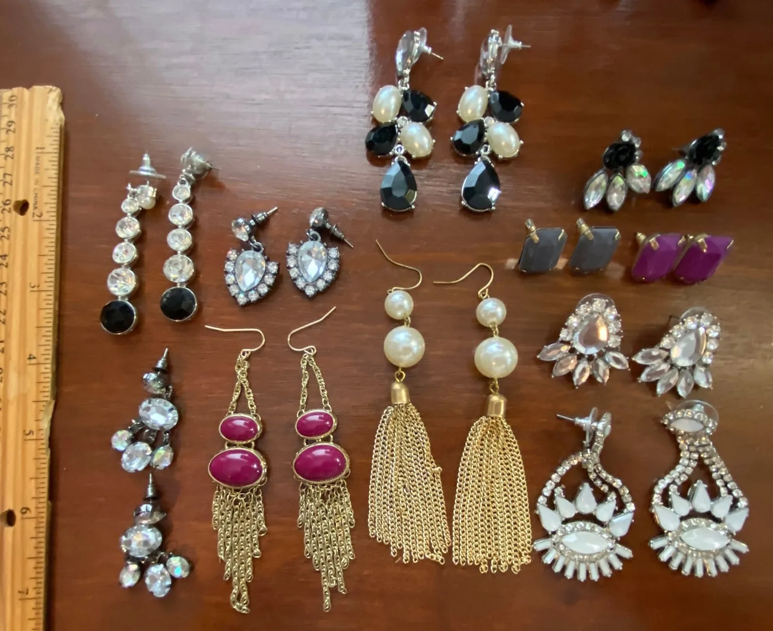 Lot of Statement Pageant Pierced Rhinestone Faux Pearl Bead Tassel Earrings