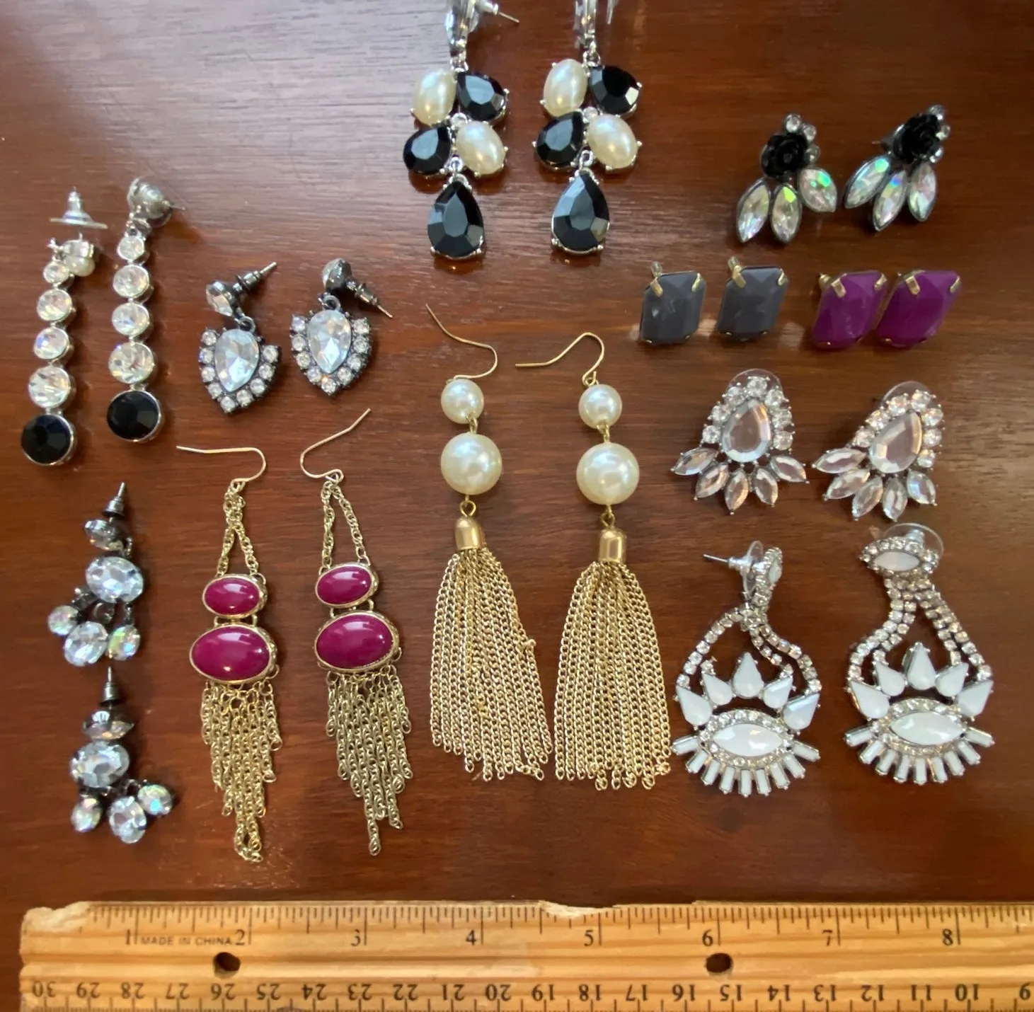 Lot of Statement Pageant Pierced Rhinestone Faux Pearl Bead Tassel Earrings