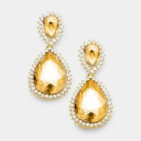 Lt Topaz Crystal Rhinestone Teardrop Evening Earrings